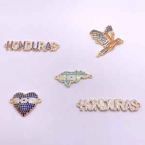 Honduras Charms in Goldfilled with Zircones Honduras Bracelet Connectors Honduras Map Charm Macao Charm Honduran Jewelry Honduras Jewelry image 2