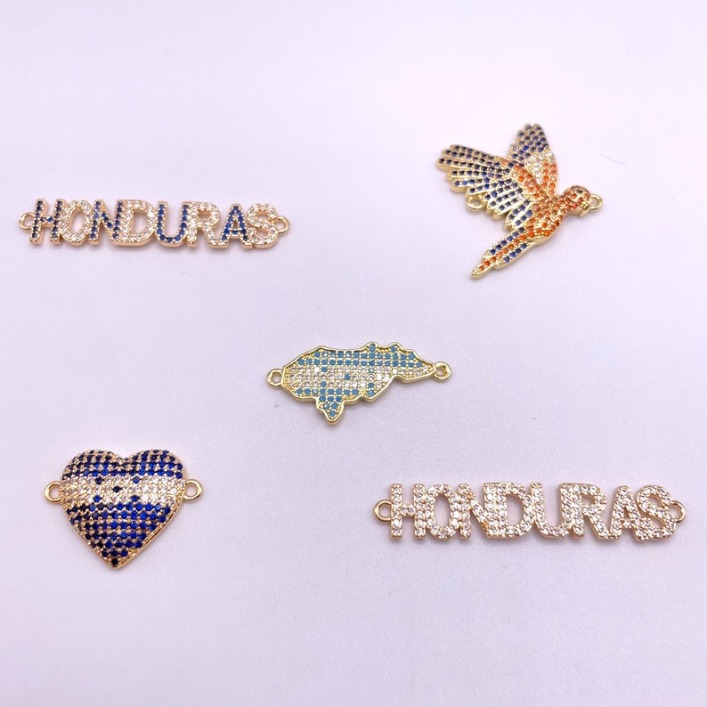 Honduras Charms in Goldfilled with Zircones Honduras Bracelet Connectors Honduras Map Charm Macao Charm Honduran Jewelry Honduras Jewelry image 2