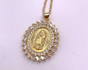 Diamond Virgin of Guadalupe Pendant Mexican Jewelry Our Lady of Guadalupe Charm Latin Handmade Jewelry Our Lady of Guadalupe Pendant