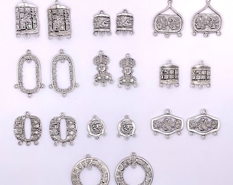 Mayan Pewter Pendants, Handmade Jewelry Charms, Silver (4 Pieces)