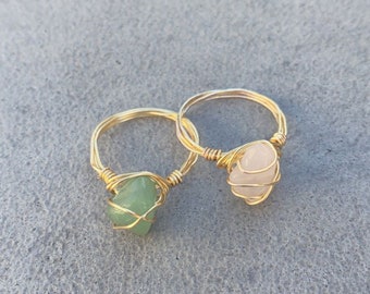 Wire Wrapped Rings •handmade gold wire rings •trendy gem wire rings •boho •minimalist •stackable rings •gifts for her