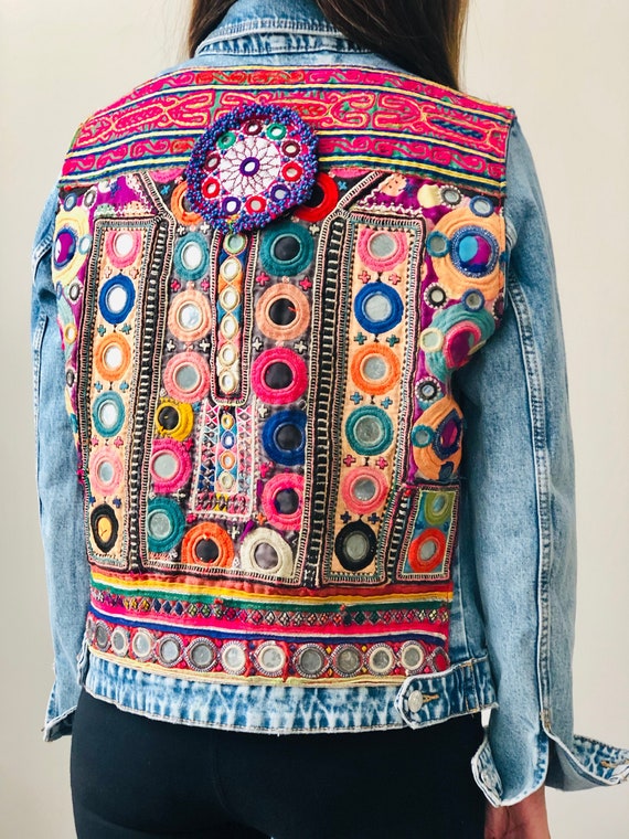 Denim Jacket Colored Embroidery | Etsy