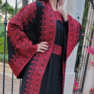 Palestine Dress Pink Cross Stitch Threadwork Kaftan
