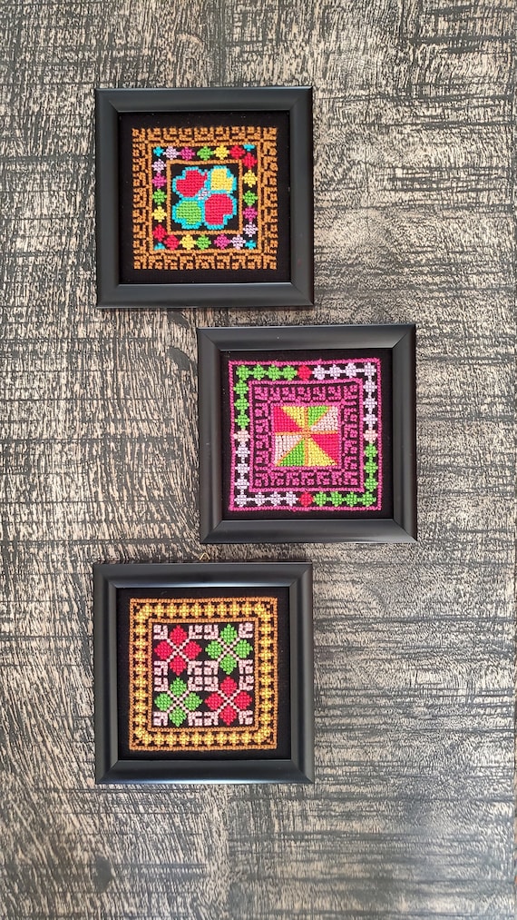 Set of 3 Wall Frames Handmade Embroidery Etsy