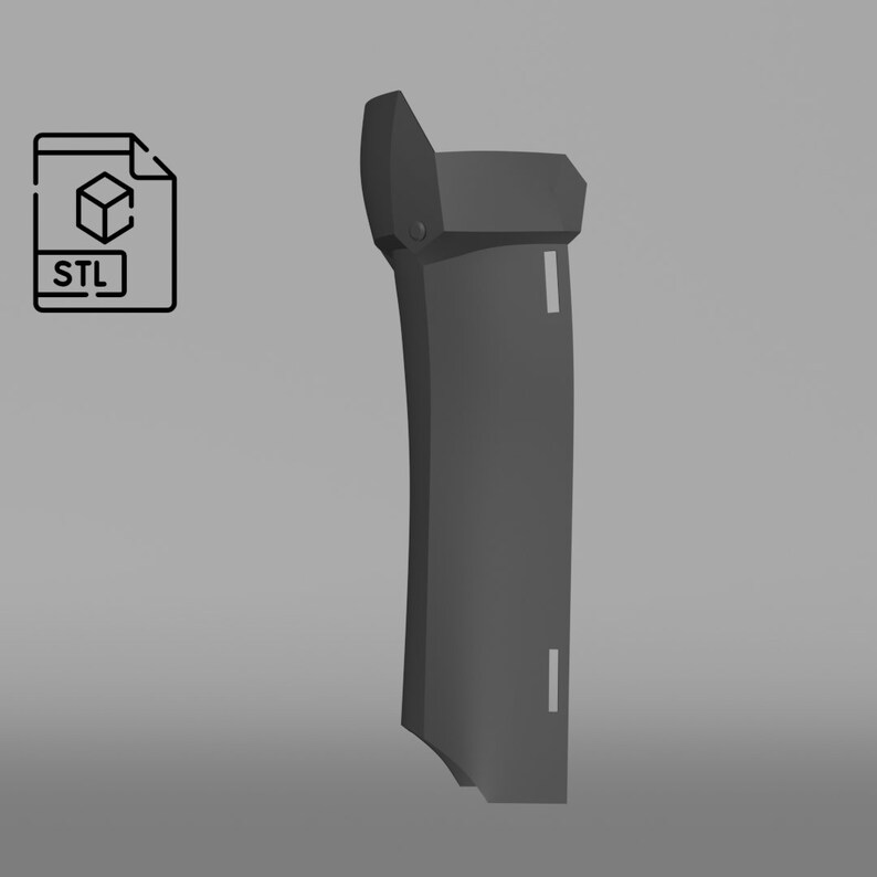 May include: A 3D printable model of a black plastic part, designed for a 3D printer. The STL file format is commonly used for 3D printing.