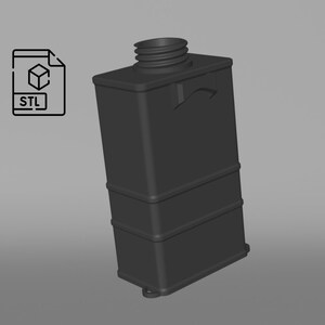 May include: A black plastic rectangular container with a ribbed top opening. The container has three horizontal lines on the front.
