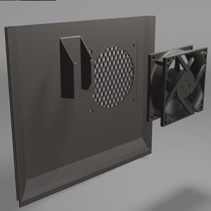 May include: A black computer case with a metal mesh vent and a black computer fan.