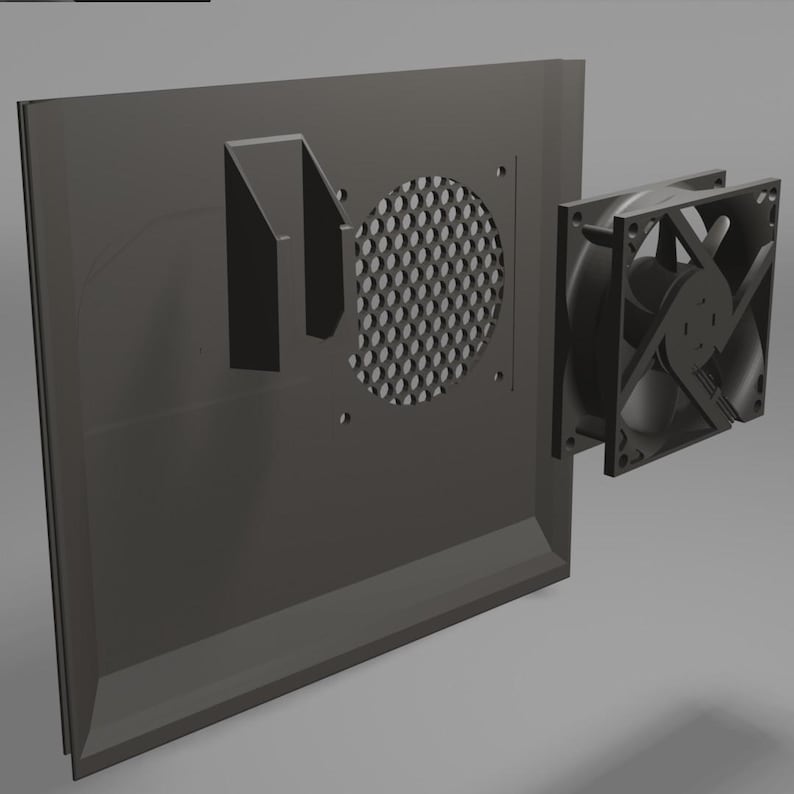 May include: A black computer case with a metal mesh vent and a black computer fan.