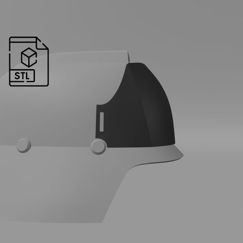 May include: A 3D model of a helmet with a black visor. The helmet is white and has a textured surface. The model is in STL format.