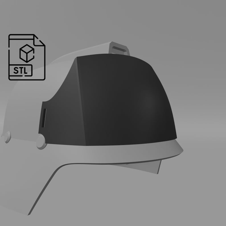 May include: A white helmet with a black visor and a gray strap. The helmet has a small handle on the top.