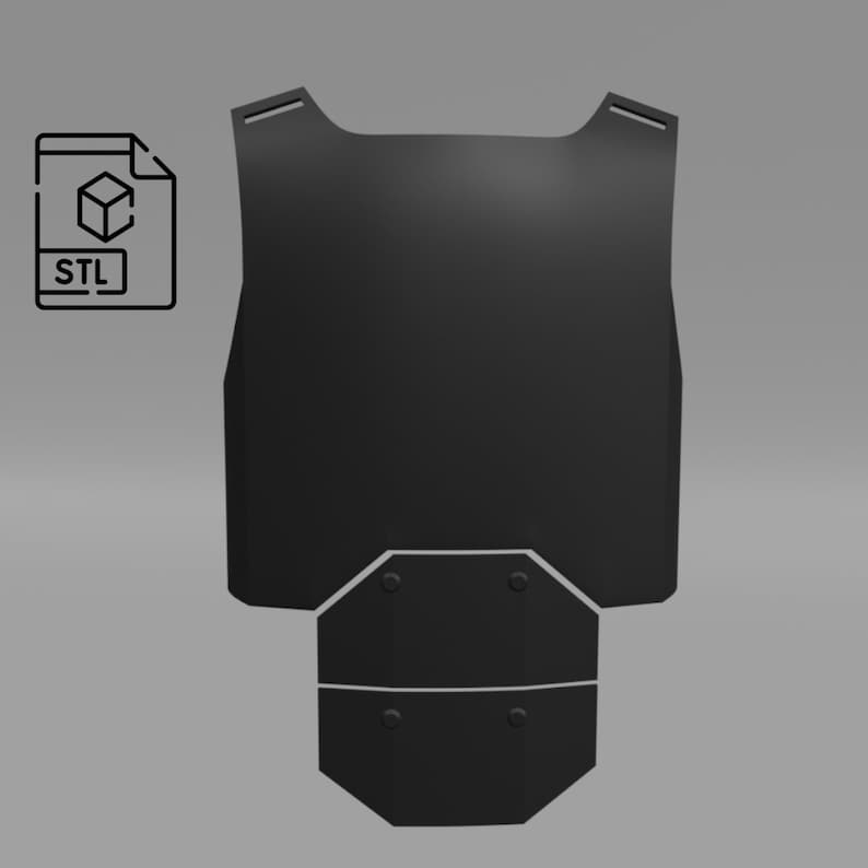 K&ouml;nnte beinhalten: Eine schwarze taktische Weste mit einer Frontplatte, die zum Schutz konzipiert ist. Die Weste hat ein schlichtes Design mit einem rechteckigen Frontpanel und einer unteren Platte mit vier Befestigungspunkten.