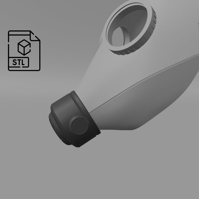May include: A 3D model of a gas mask, designed for 3D printing. The model is in STL format, a common file format for 3D printing.