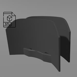 May include: A 3D printable model of a curved, black, two-sided divider. The model is designed to be printed in two pieces and assembled. The STL file is included.