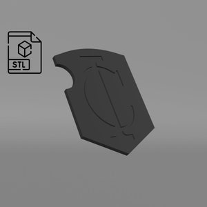 Op de afbeelding: Een 3D-geprint schild met een gestileerde letter C in het midden. Het schild is grijs en heeft een licht ruwe textuur.