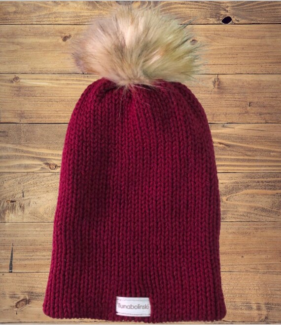 Red Pom Pom Beanie Men's Red Fisherman 