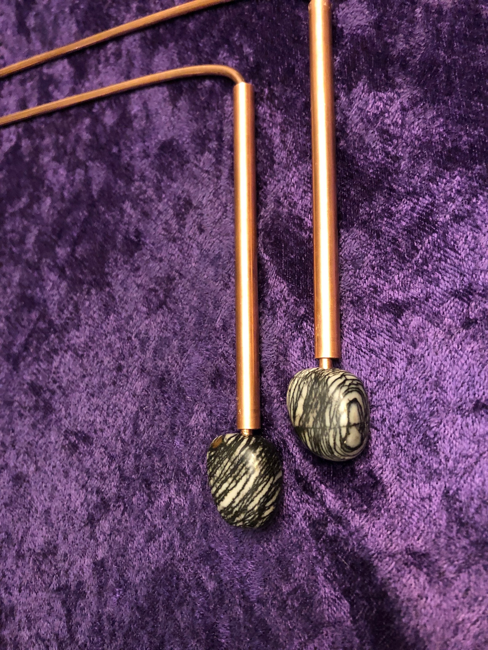 Copper handle dowsing rods with zebra Jasper finials. Etsy