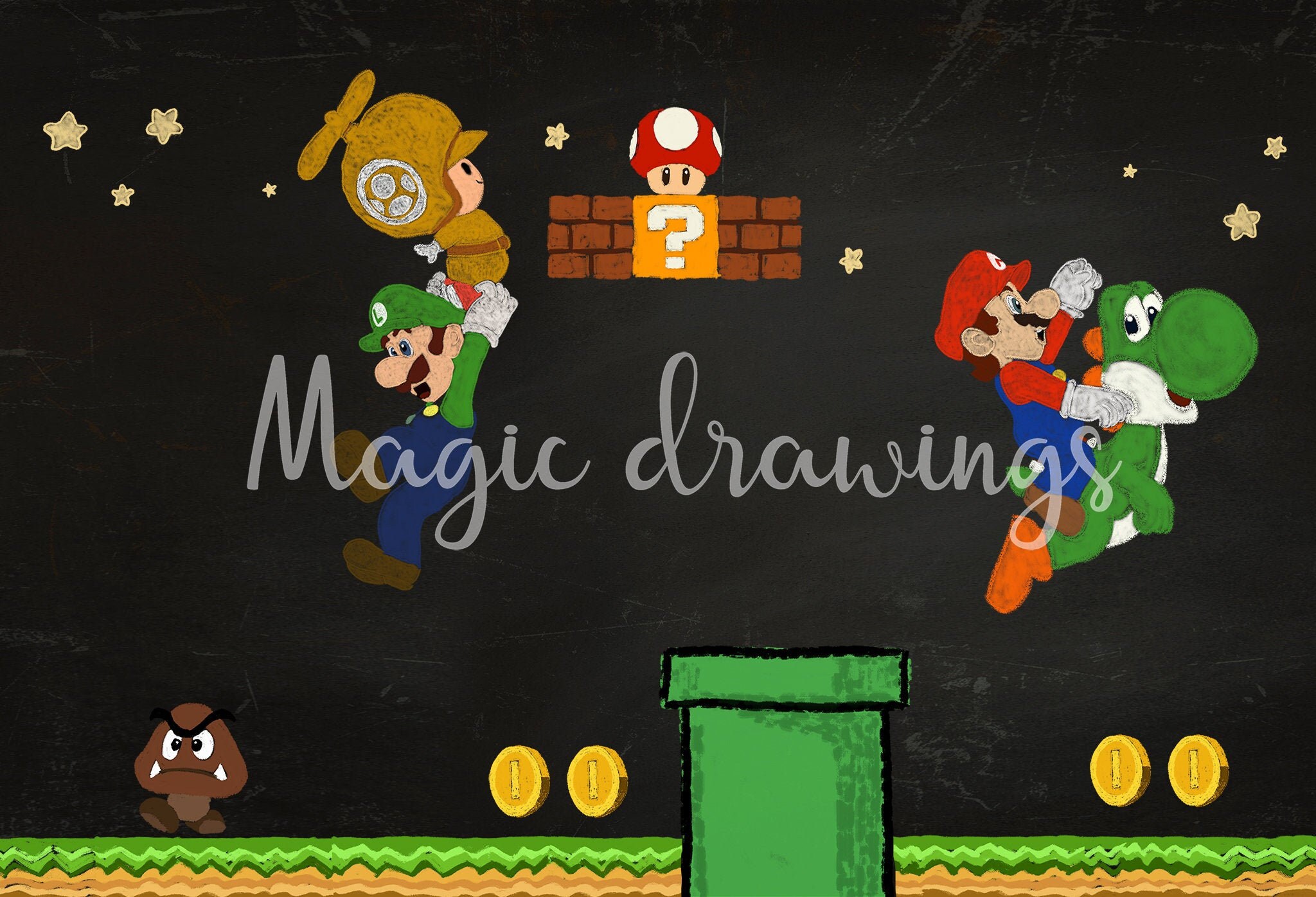Mario Bros. Chalk Art Etsy