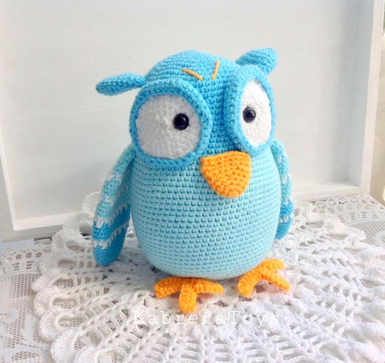 Gestrickte blaue Eule für Baby Etsy