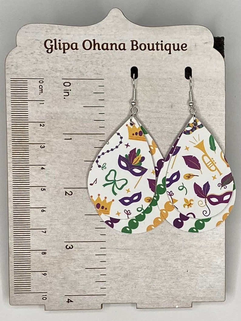 Mardi Gras Jewelry Faux Leather Earrings Mardi Gras Earrings Mardi Gras Teardrop Earrings Mardi Gras Gift
