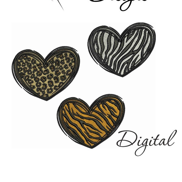 Animal Print heart Machine embroidery design, Leopard heart, Zebra heart, Tiger heart