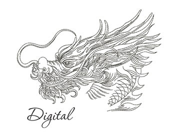 Embroidery Design Fire Spitting Dragon line art embroidery design Japanese dragon embroidery designs
