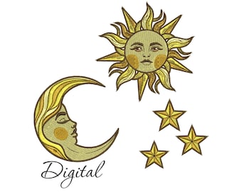 Machine embroidery design Sun Moon Stars