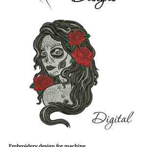 Machine embroidery design witch girl skull