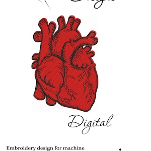 Machine embroidery design anatomical heart