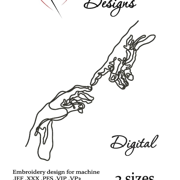 Conception de broderie de machine une ligne mains Michelangelo Création d’adam