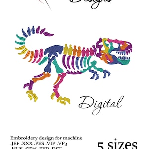 T-Rex Dinosaur skeleton Embroidery design, Tyrannosaurus design