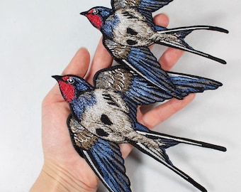 Schwalbe gestickter Aufnäher, blauer fliegender Vogel Aufnäher
