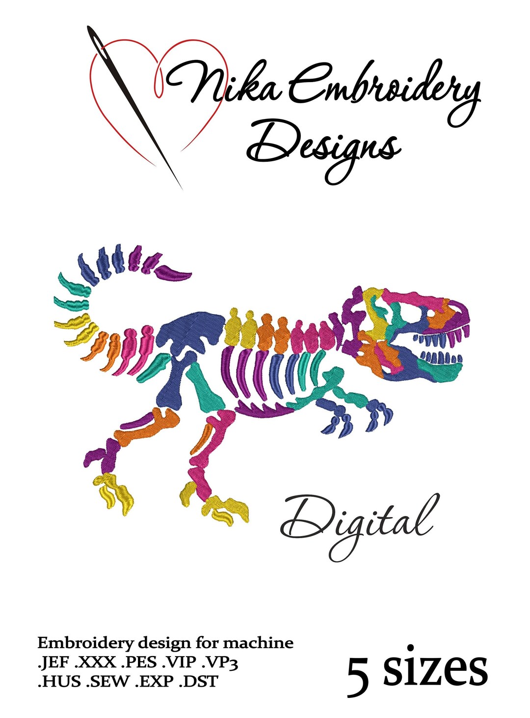 T-rex Dinosaur Skeleton Embroidery Design, Tyrannosaurus Design - Etsy