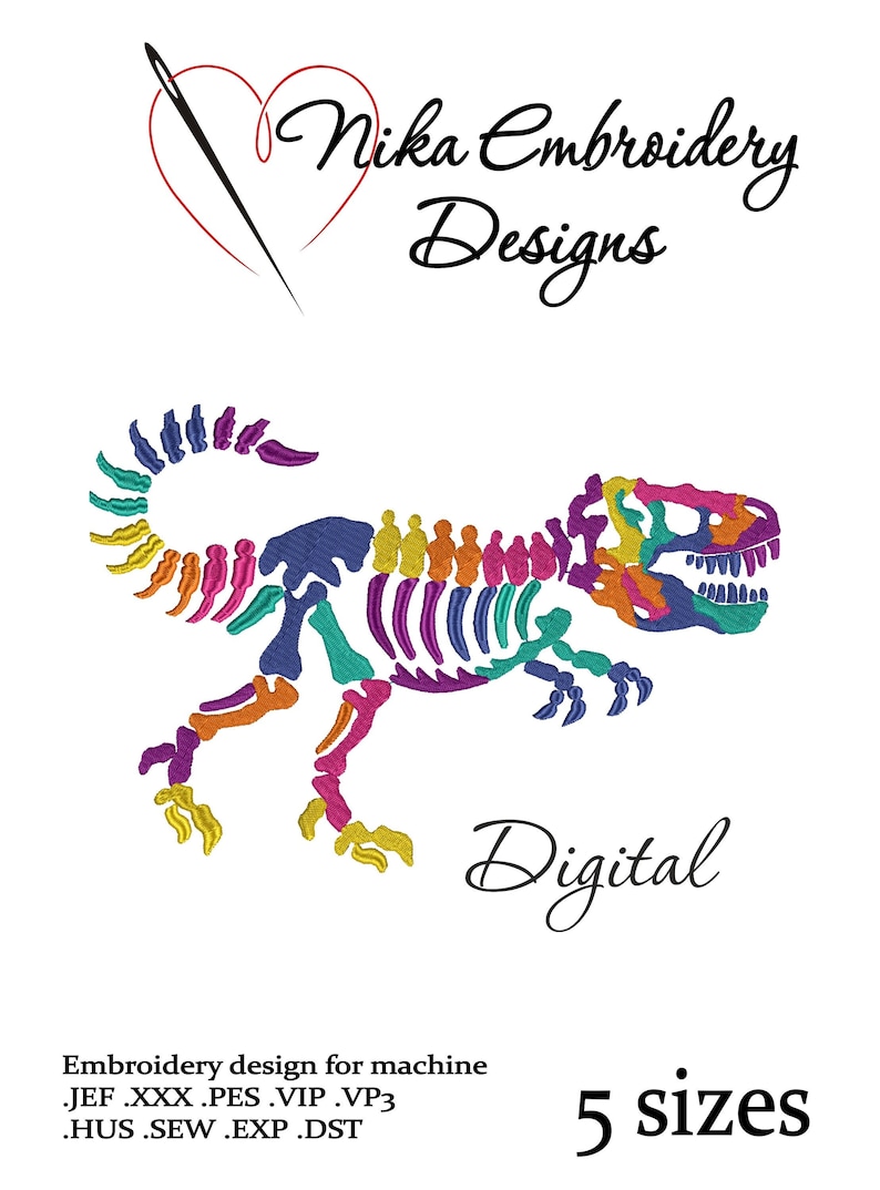 T-rex Dinosaur Skeleton Embroidery Design, Tyrannosaurus Design - Etsy
