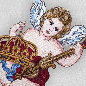 Angel with crown iron on patch, Embroidered Angel