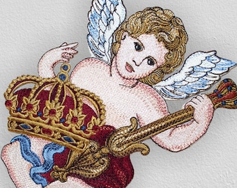 Angel with crown iron on patch, Embroidered Angel