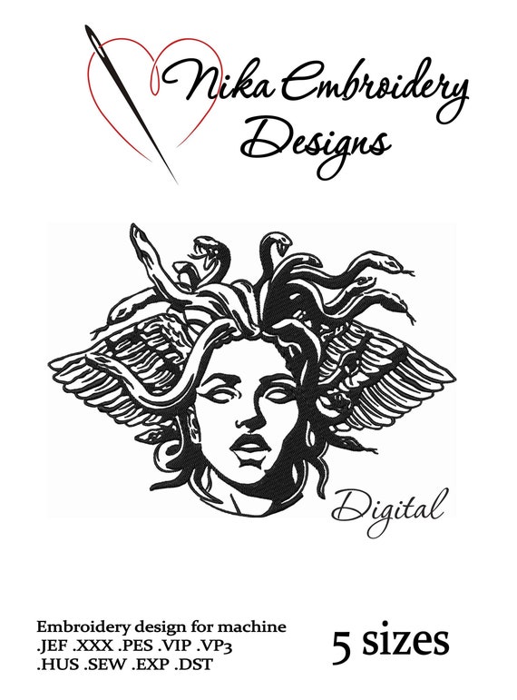 Medusa machine embroidery design, Snake-Haired Gorgon