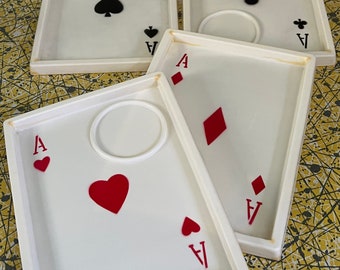 Vintage Plastic Trays With Cup Holder For Your Next Game Night! These Are 50 Years Old And In Great Condition!