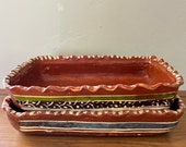 Vintage Tlaquepaque MEXICAN REDWARE POTTERY Nesting Dish Set, 2 Rectangular Dishes, Folk Art, Terra Cotta