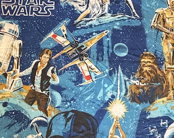 Vintage STAR WARS Twin Flat Sheet Bibb Co. 1977 With All The Characters EUC
