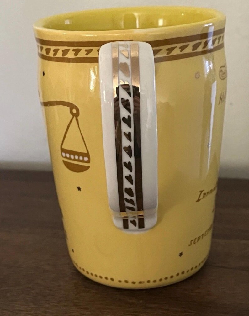 Anthropologie, Danielle Kroll, “LIBRA” Yellow Porcelain 14 Oz Mug, Gold Trim EUC image 4