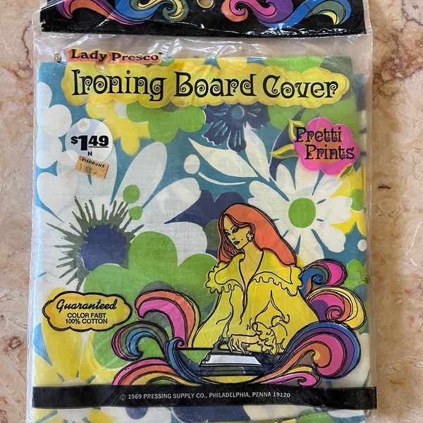 Lady  Presco Ironing Board Floral Cover MCM 1969 Groovy Retro Housewife Vintage