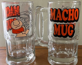 Vintage 1979 Ziggy Macho Beer Beverage Large Heavy 32oz Glass Mug / Tom Wilson