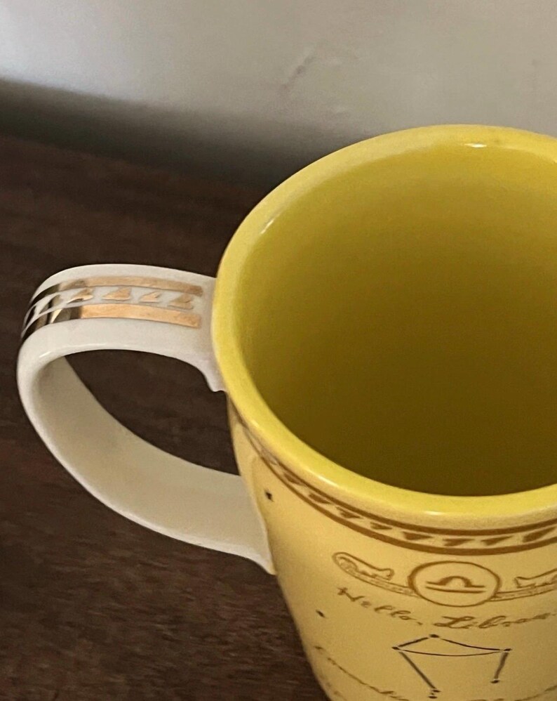 Anthropologie, Danielle Kroll, “LIBRA” Yellow Porcelain 14 Oz Mug, Gold Trim EUC image 3