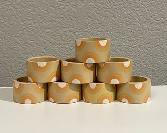 Vera Neumann Vintage Napkin Rings Tan Rainbow Set Of 8 Made In India RARE