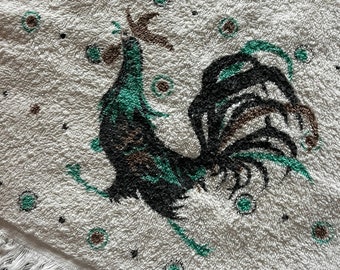 VTG Cannon & Sayco 70's Aqua Rooster Cotton Terry Kitchen Towel USA