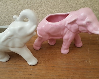 Vintage White and Pink Elelphant Planters
