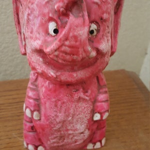 Vintage Pink Ceramic Elephant Coin Bank