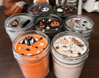 Bougies d'Halloween en cire de soja avec cristaux, décoration effrayante, cadeaux gothiques, chauves-souris, citrouille, squelette