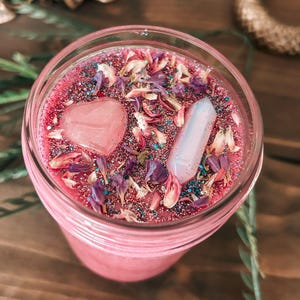 Self Love Crystal & Herb Candle for confidence, Pink Lilac and Vanilla, Rose Quartz, Opalite image 6