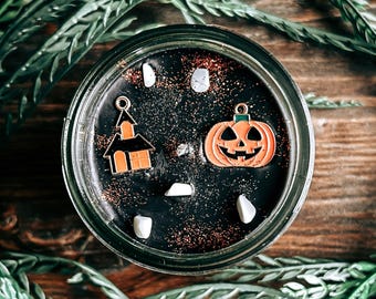 Trick or Treat Halloween Candle with Crystals - Caramel Popcorn - Spooky Gifts and Home Decor